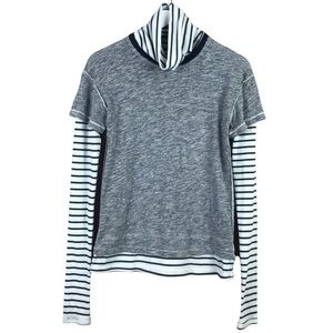 We The Free Jersey Grey Layered Navy Striped Turtleneck Top Women Sz S